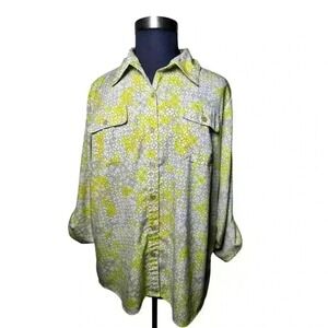 Elementz Women's 3X Long Sleeve Geometric Blouse Top Plus Size Button Down